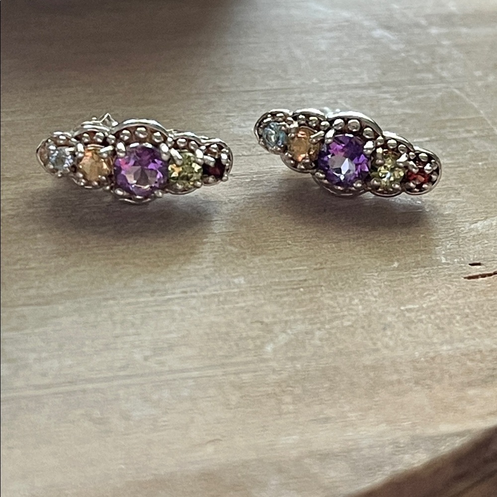 925 Elegant Multicolor Gemstone Earrings